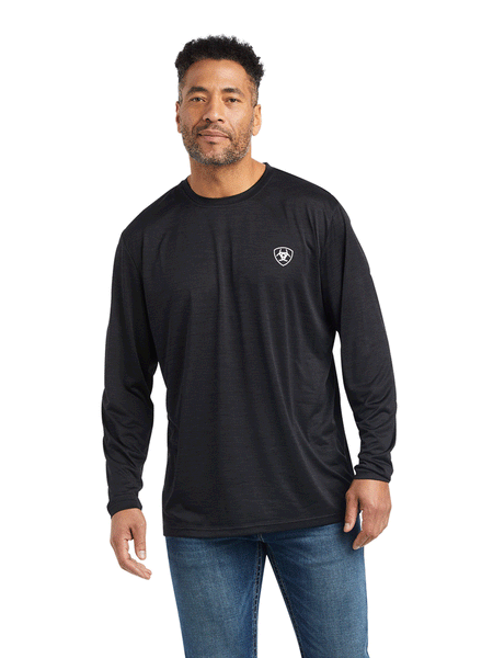 Ariat 10040991 Mens Charger Americana Long Sleeve T-Shirt Black front view. If you need any assistance with this item or the purchase of this item please call us at five six one seven four eight eight eight zero one Monday through Saturday 10:00a.m EST to 8:00 p.m EST
