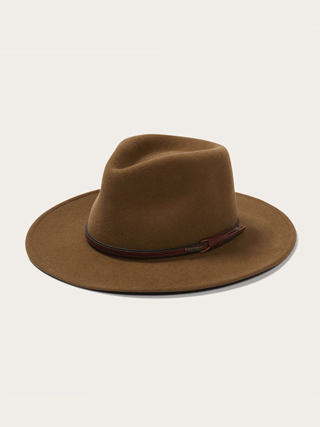 Stetson TWBOZE-8130C7 Bozeman Outdoor Crushable Felt Hat Light Brown front-side view. If you need any assistance with this item or the purchase of this item please call us at five six one seven four eight eight eight zero one Monday through Saturday 10:00a.m EST to 8:00 p.m EST