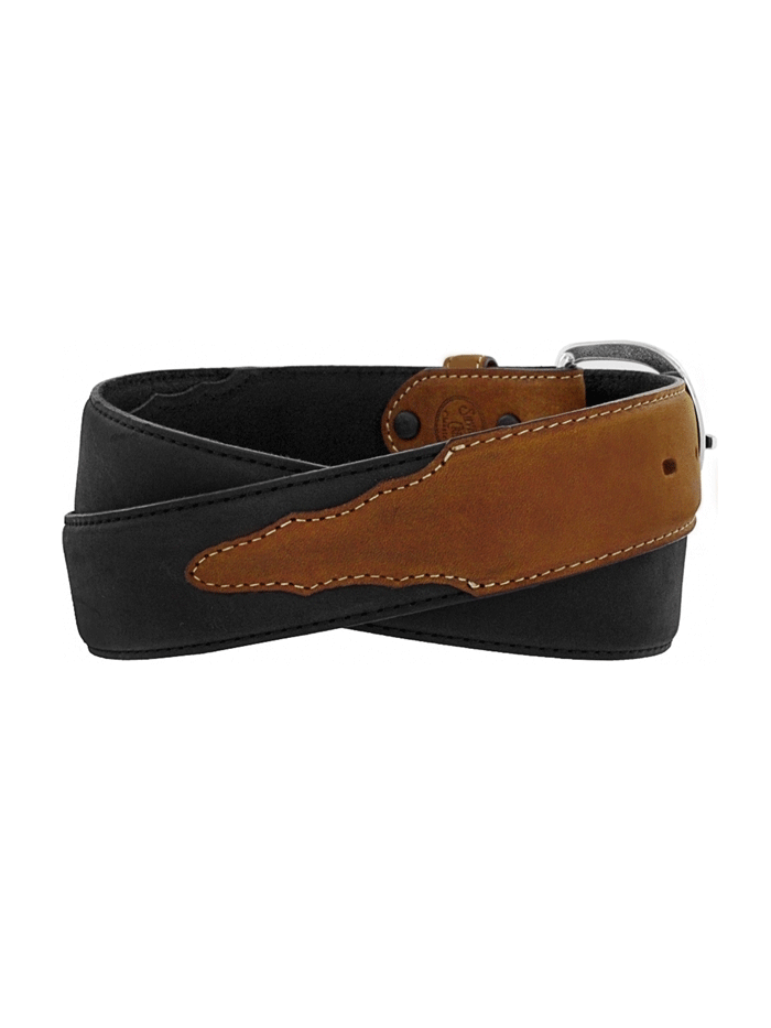 Justin 53700 Mens Classic Western Belt Black Brown front view. If you need any assistance with this item or the purchase of this item please call us at five six one seven four eight eight eight zero one Monday through Saturday 10:00a.m EST to 8:00 p.m EST