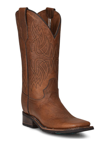 Circle G L5827 Ladies Embroidery Rubber Sole Square Toe Boots Honey side and front view. If you need any assistance with this item or the purchase of this item please call us at five six one seven four eight eight eight zero one Monday through Saturday 10:00a.m EST to 8:00 p.m EST