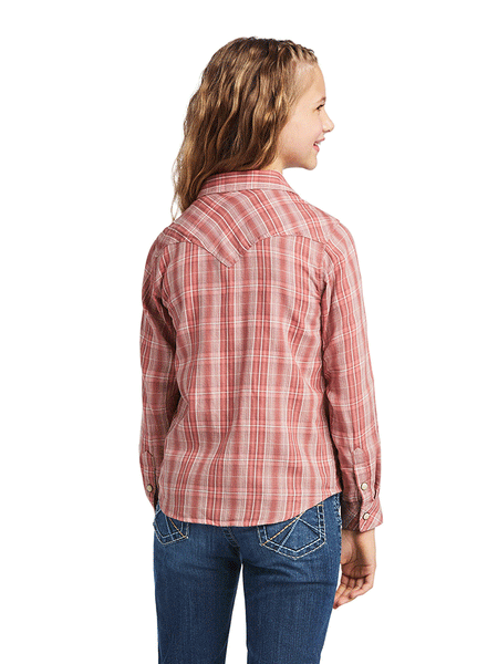 Ariat 10039508 Kids Long Sleeve Shirt Antique Rubia Plaid back view. If you need any assistance with this item or the purchase of this item please call us at five six one seven four eight eight eight zero one Monday through Saturday 10:00a.m EST to 8:00 p.m EST
