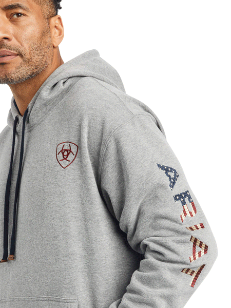 Ariat 10042194 Mens Graphic Chimayo Hoodie Heather Gray front view close up. If you need any assistance with this item or the purchase of this item please call us at five six one seven four eight eight eight zero one Monday through Saturday 10:00a.m EST to 8:00 p.m EST