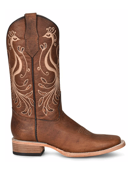 Circle G L5777 Ladies Peacock Embroidery Square Toe Boots Brown side view. If you need any assistance with this item or the purchase of this item please call us at five six one seven four eight eight eight zero one Monday through Saturday 10:00a.m EST to 8:00 p.m EST