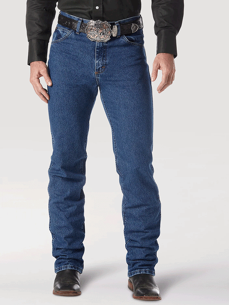 Wrangler 36MWZDS Premium Performance Cowboy Cut Slim Fit Jean Dark Stone front view. If you need any assistance with this item or the purchase of this item please call us at five six one seven four eight eight eight zero one Monday through Saturday 10:00a.m EST to 8:00 p.m EST
