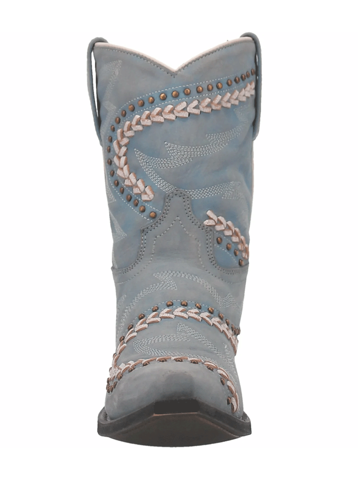 Laredo 52401 Womens Fancy Leather Boot With Studs Sky Blue side and front view. If you need any assistance with this item or the purchase of this item please call us at five six one seven four eight eight eight zero one Monday through Saturday 10:00a.m EST to 8:00 p.m EST