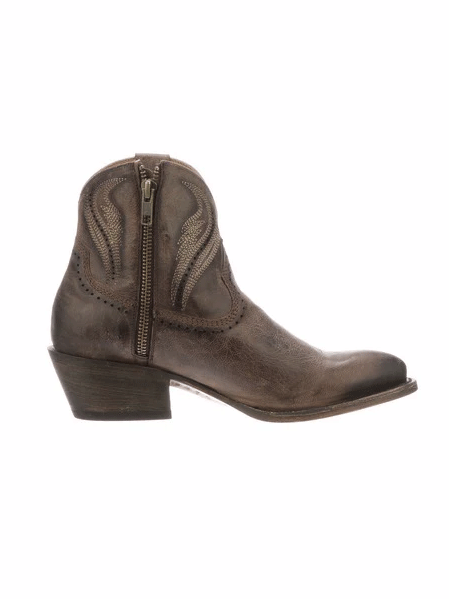 Lucchese M6039 Womens Sabine Bootie Distressed Brown outter side view. If you need any assistance with this item or the purchase of this item please call us at five six one seven four eight eight eight zero one Monday through Saturday 10:00a.m EST to 8:00 p.m EST