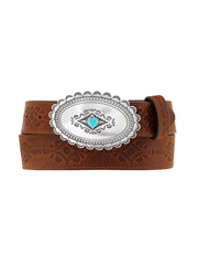 Justin C21369 Womens Navajo Heart Leather Belt Aged Bark front view. If you need any assistance with this item or the purchase of this item please call us at five six one seven four eight eight eight zero one Monday through Saturday 10:00a.m EST to 8:00 p.m EST