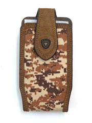 Ariat A0600644 Digital Camo Print Leather Cell Phone Case Brown Front view. If you need any assistance with this item or the purchase of this item please call us at five six one seven four eight eight eight zero one Monday through Saturday 10:00a.m EST to 8:00 p.m EST