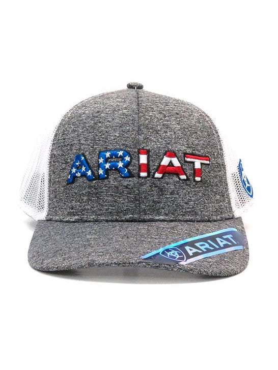 Ariat A300009406 Mens Flag Embroidery Trucker Mesh Back Cap 2-Tone Front. If you need any assistance with this item or the purchase of this item please call us at five six one seven four eight eight eight zero one Monday through Saturday 10:00a.m EST to 8:00 p.m EST