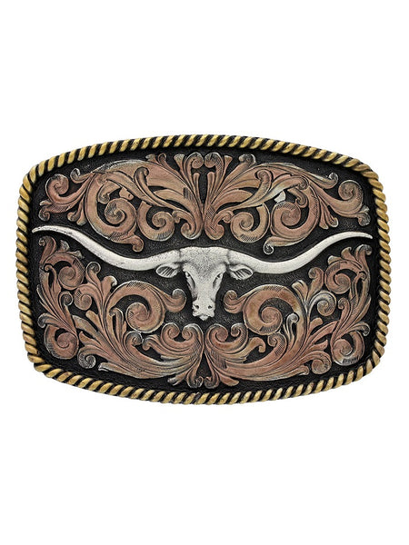 Montana Silversmiths A711 Texas Longhorn Attitude Buckle Tri Color front view. If you need any assistance with this item or the purchase of this item please call us at five six one seven four eight eight eight zero one Monday through Saturday 10:00a.m EST to 8:00 p.m EST