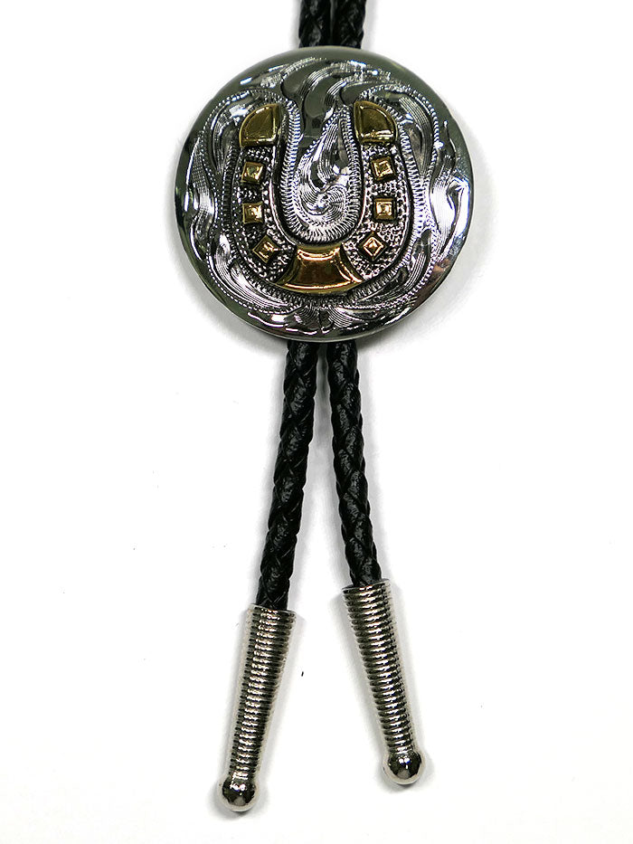 Fashionwest AC70HS Horseshoe Concho Western Bolo Tie Silver front view. If you need any assistance with this item or the purchase of this item please call us at five six one seven four eight eight eight zero one Monday through Saturday 10:00a.m EST to 8:00 p.m EST