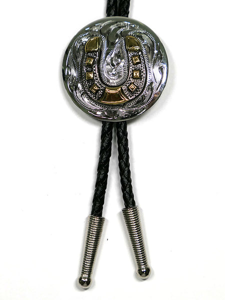 Fashionwest AC70HS Horseshoe Concho Western Bolo Tie Silver front view close up view. If you need any assistance with this item or the purchase of this item please call us at five six one seven four eight eight eight zero one Monday through Saturday 10:00a.m EST to 8:00 p.m EST