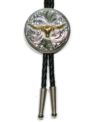 Fashionwest AC83P Longhorn Concho Western Bolo Tie Silver And Gold front view. If you need any assistance with this item or the purchase of this item please call us at five six one seven four eight eight eight zero one Monday through Saturday 10:00a.m EST to 8:00 p.m EST