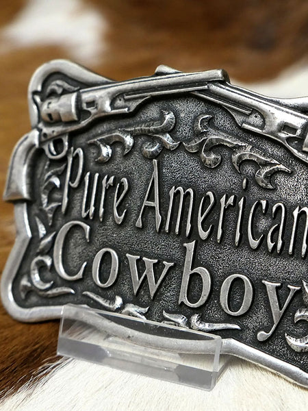 AndWest AW-618-02 Scalloped Rectangle Pure American Cowboy Buckle close up view. If you need any assistance with this item or the purchase of this item please call us at five six one seven four eight eight eight zero one Monday through Saturday 10:00a.m EST to 8:00 p.m EST