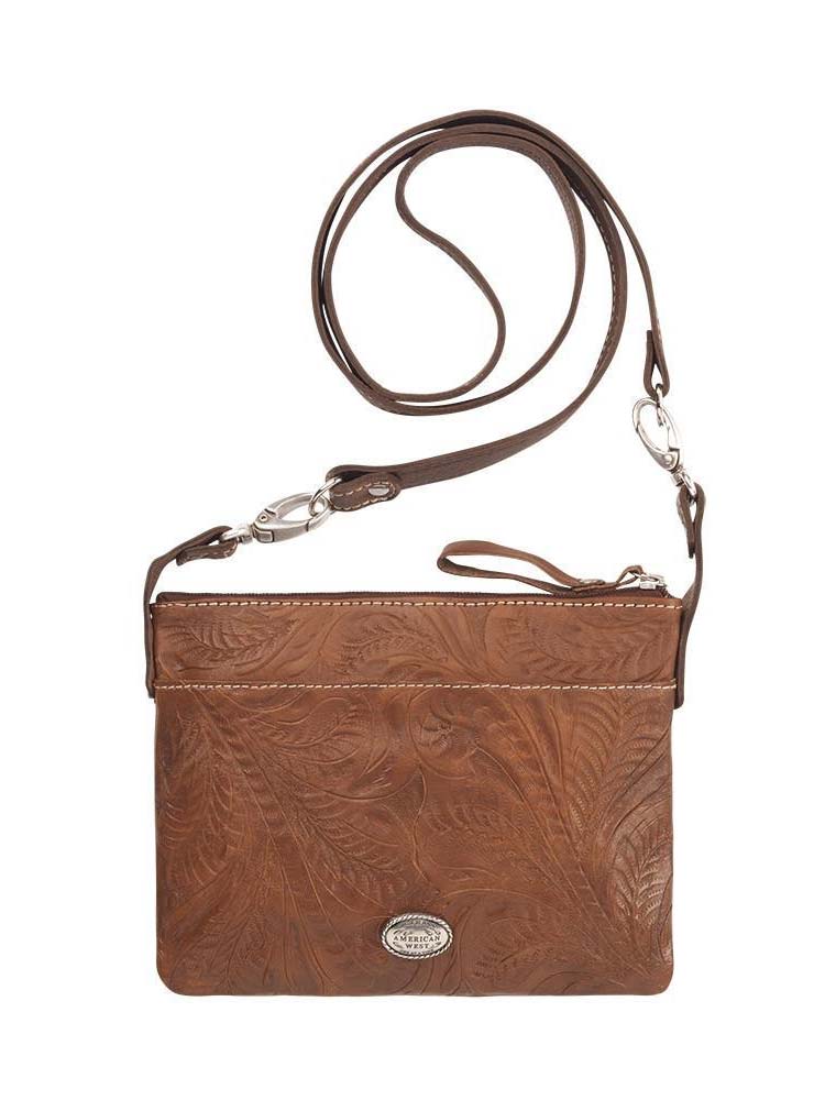 American West 9365884 Ladies Trail Rider Hip Crossbody Bag Brown front view. If you need any assistance with this item or the purchase of this item please call us at five six one seven four eight eight eight zero one Monday through Saturday 10:00a.m EST to 8:00 p.m EST