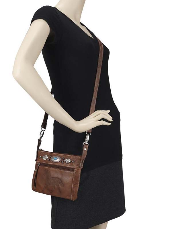 American West 9365884 Ladies Trail Rider Hip Crossbody Bag Brown front view. If you need any assistance with this item or the purchase of this item please call us at five six one seven four eight eight eight zero one Monday through Saturday 10:00a.m EST to 8:00 p.m EST