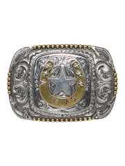 Mens RC010 Texas Horseshoe Scrolled Rectangle Bead Edge Buckle Silver front view. If you need any assistance with this item or the purchase of this item please call us at five six one seven four eight eight eight zero one Monday through Saturday 10:00a.m EST to 8:00 p.m EST