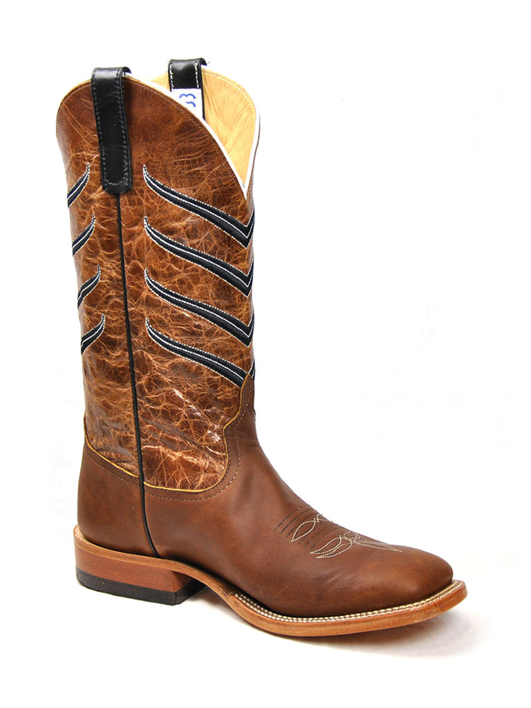 Anderson Bean 0107A-9216L Mens Stitched Square Toe Western Boot Brown inner side and front view. If you need any assistance with this item or the purchase of this item please call us at five six one seven four eight eight eight zero one Monday through Saturday 10:00a.m EST to 8:00 p.m EST