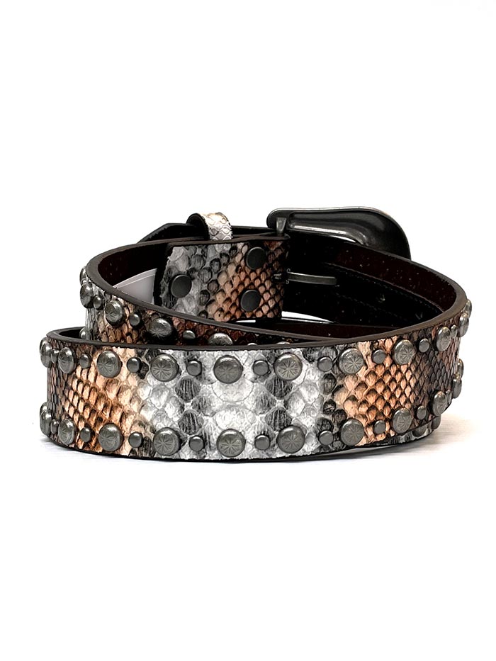 Angel Ranch D140000902 Womens Python Studs Edge Western Belt Brown Multi front view. If you need any assistance with this item or the purchase of this item please call us at five six one seven four eight eight eight zero one Monday through Saturday 10:00a.m EST to 8:00 p.m EST