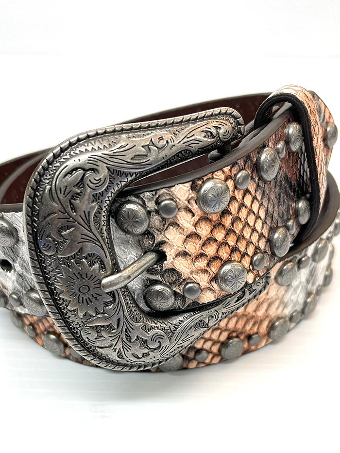 Angel Ranch D140000902 Womens Python Studs Edge Western Belt Brown Multi front view. If you need any assistance with this item or the purchase of this item please call us at five six one seven four eight eight eight zero one Monday through Saturday 10:00a.m EST to 8:00 p.m EST