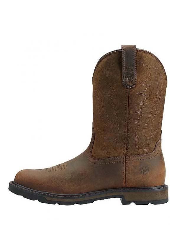 Ariat 10014238 Mens Groundbreaker Pull-On Work Boots Brown front and side view. If you need any assistance with this item or the purchase of this item please call us at five six one seven four eight eight eight zero one Monday through Saturday 10:00a.m EST to 8:00 p.m EST