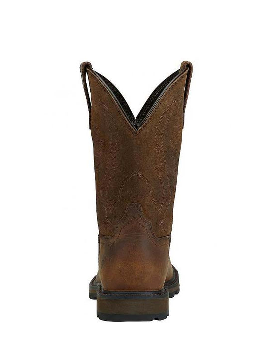 Ariat 10014238 Mens Groundbreaker Pull-On Work Boots Brown back view. If you need any assistance with this item or the purchase of this item please call us at five six one seven four eight eight eight zero one Monday through Saturday 10:00a.m EST to 8:00 p.m EST