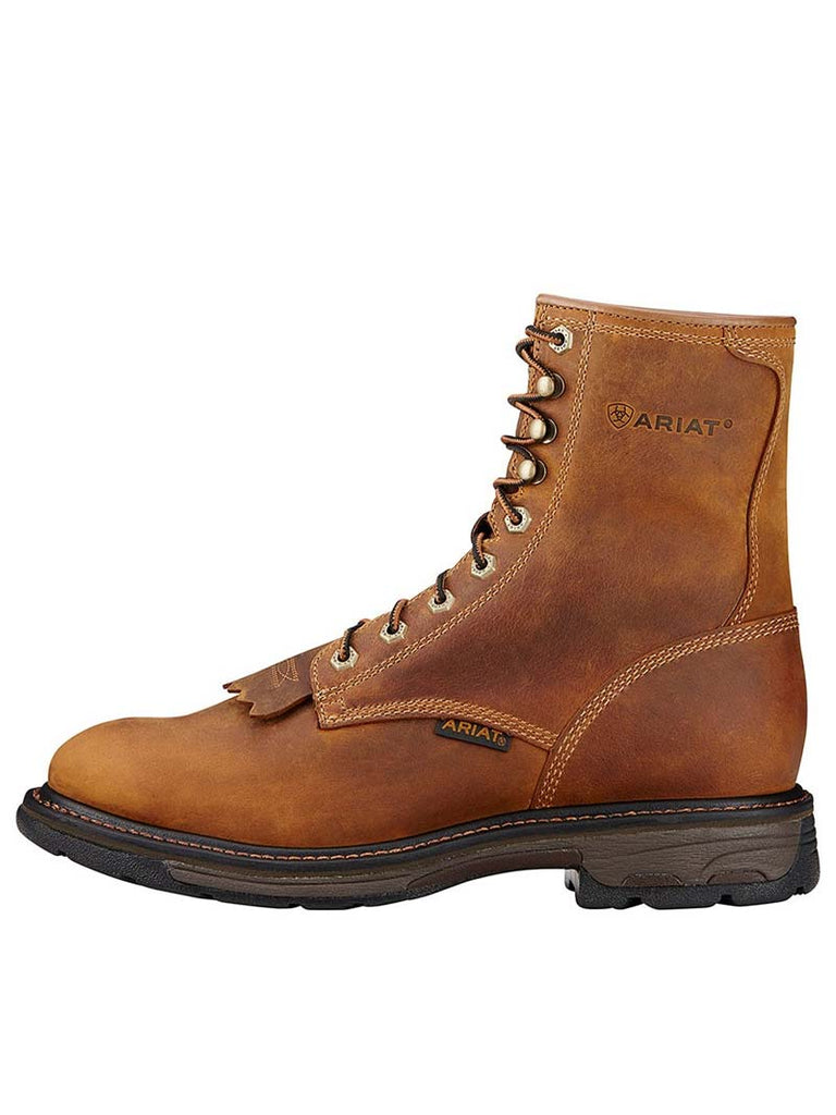 Ariat 10016266 Mens Workhog 8in Lace Up Work Boot Aged Bark side and front view. If you need any assistance with this item or the purchase of this item please call us at five six one seven four eight eight eight zero one Monday through Saturday 10:00a.m EST to 8:00 p.m EST