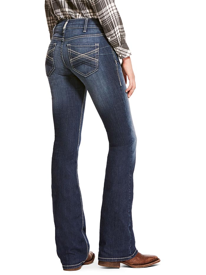 Ariat 10028920 Womens REAL Mid Rise Stretch Margot Stackable Straight Leg Jean Back and side view. If you need any assistance with this item or the purchase of this item please call us at five six one seven four eight eight eight zero one Monday through Saturday 10:00a.m EST to 8:00 p.m EST