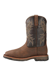 Ariat 10017436 Mens WorkHog Wide Square Waterproof Boot Bruin Brown side view. If you need any assistance with this item or the purchase of this item please call us at five six one seven four eight eight eight zero one Monday through Saturday 10:00a.m EST to 8:00 p.m EST