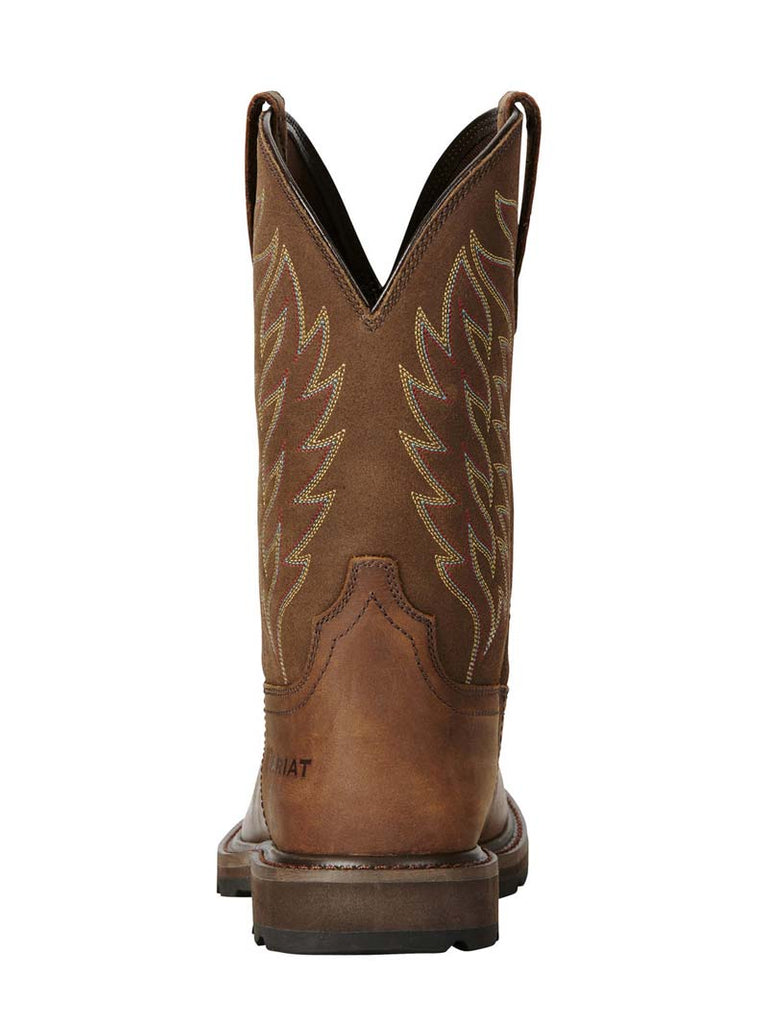 Ariat 10020059 Mens Groundbreaker Wide Square Toe Western Work Boots Brown side and front view. If you need any assistance with this item or the purchase of this item please call us at five six one seven four eight eight eight zero one Monday through Saturday 10:00a.m EST to 8:00 p.m EST