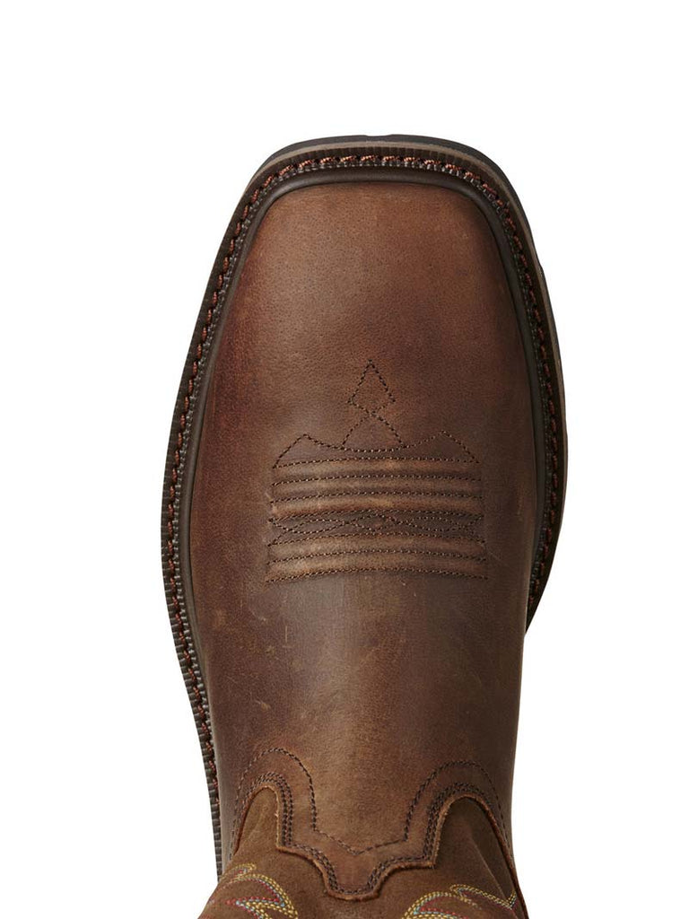 Ariat 10020059 Mens Groundbreaker Wide Square Toe Western Work Boots Brown side and front view. If you need any assistance with this item or the purchase of this item please call us at five six one seven four eight eight eight zero one Monday through Saturday 10:00a.m EST to 8:00 p.m EST