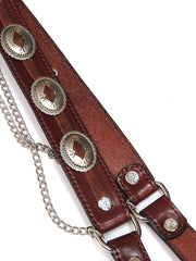 Fashionwest BBR-04 Leather Boot Strap With Conchos close up brown