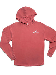 Beach and Barn BEACH&BARK Mens Surfing Dog Hooded Tee Nantucket Red front view. If you need any assistance with this item or the purchase of this item please call us at five six one seven four eight eight eight zero one Monday through Saturday 10:00a.m EST to 8:00 p.m EST