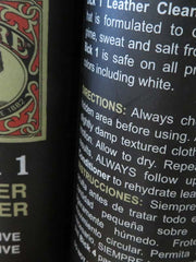 Bickmore BIC10FPR110 BICK 1 8 OZ Leather Cleaner close up of back of bottle. If you need any assistance with this item or the purchase of this item please call us at five six one seven four eight eight eight zero one Monday through Saturday 10:00a.m EST to 8:00 p.m EST
