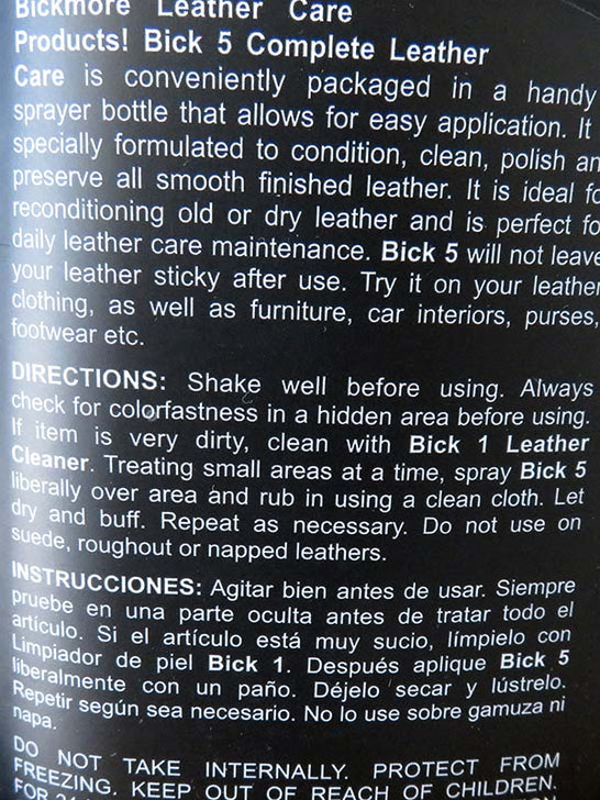 Bickmore BIC10FPR104 BICK 5 Complete Care  back of bottle close up. If you need any assistance with this item or the purchase of this item please call us at five six one seven four eight eight eight zero one Monday through Saturday 10:00a.m EST to 8:00 p.m EST