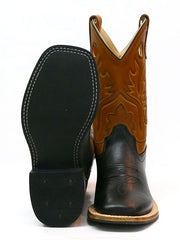 Old West BSC1810 BSY1810 Kids Calf Leather Square Toe Western Boot Tan sole and front view. If you need any assistance with this item or the purchase of this item please call us at five six one seven four eight eight eight zero one Monday through Saturday 10:00a.m EST to 8:00 p.m EST
