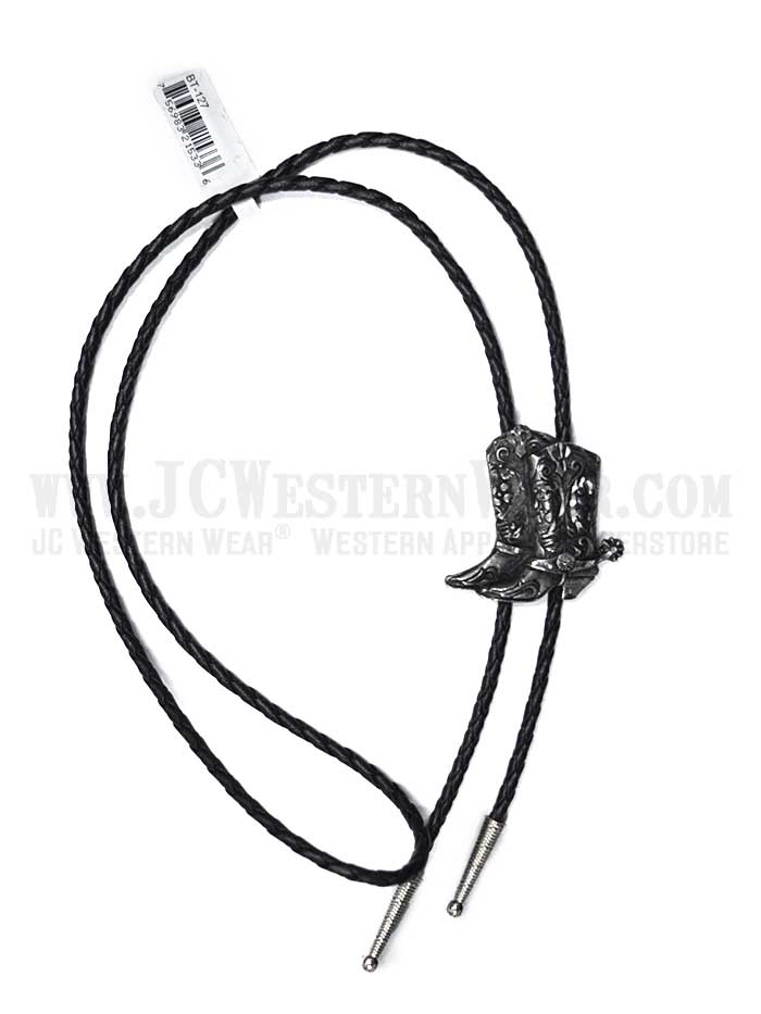 Western Express BT-127 Cowboy Boots Pewter Bolo Tie Silver front view with tips. If you need any assistance with this item or the purchase of this item please call us at five six one seven four eight eight eight zero one Monday through Saturday 10:00a.m EST to 8:00 p.m EST