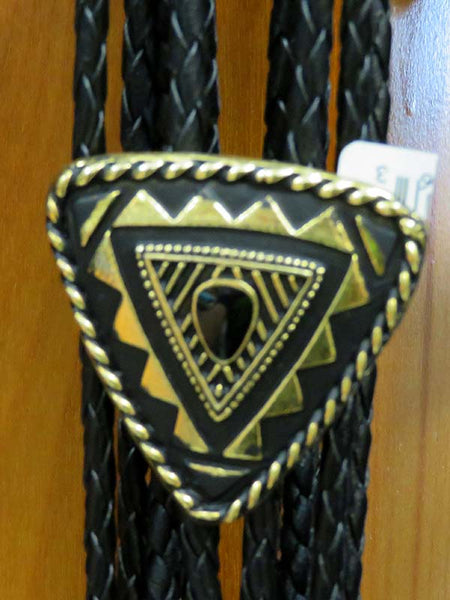Western Express BT-4911-G Triangular Western Bolo Tie Gold close up. If you need any assistance with this item or the purchase of this item please call us at five six one seven four eight eight eight zero one Monday through Saturday 10:00a.m EST to 8:00 p.m EST