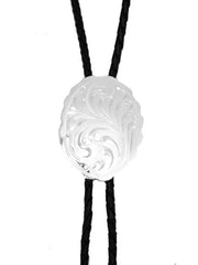 Western Express BT-528 Engraved Scalloped Oval Bolo Tie Silver alternate front view. If you need any assistance with this item or the purchase of this item please call us at five six one seven four eight eight eight zero one Monday through Saturday 10:00a.m EST to 8:00 p.m EST