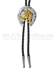 Western Express BT-530 Horseshoe And Horse Head Bolo Tie Silver And Gold front view