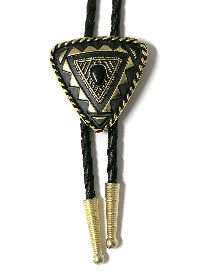 Western Express BT-4911-G Triangular Western Bolo Tie Gold front view. If you need any assistance with this item or the purchase of this item please call us at five six one seven four eight eight eight zero one Monday through Saturday 10:00a.m EST to 8:00 p.m EST