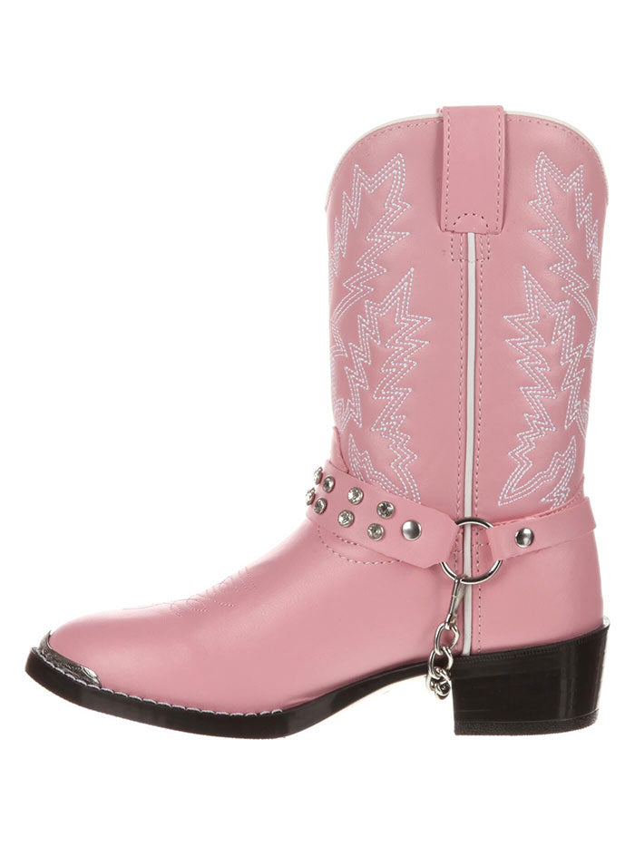 Durango BT568 Kids Little Pink Rhinestone Western Boot Pink Bling side view.If you need any assistance with this item or the purchase of this item please call us at five six one seven four eight eight eight zero one Monday through Saturday 10:00a.m EST to 8:00 p.m EST