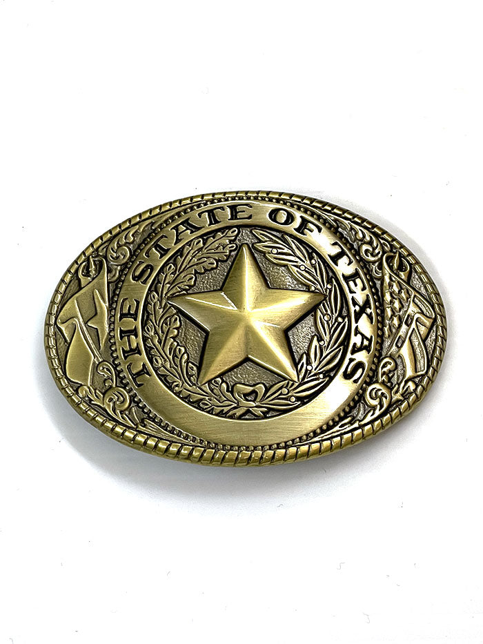 M&F 37002 The State of Texas Seal Oval Belt Buckle Bronze friont