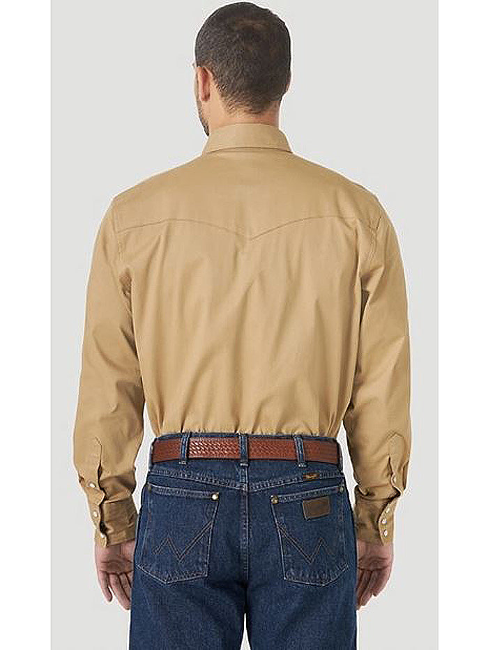 Wrangler MACW21T Mens Premium Performance Comfort Long Sleeve Work Shirt Tan front view. If you need any assistance with this item or the purchase of this item please call us at five six one seven four eight eight eight zero one Monday through Saturday 10:00a.m EST to 8:00 p.m EST
