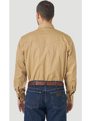 Wrangler MACW21T Mens Premium Performance Comfort Long Sleeve Work Shirt Tan BACK