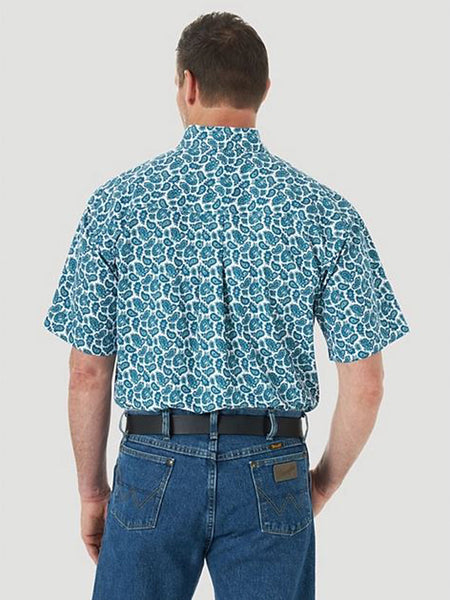 Wrangler MGSQ906 Mens George Strait SS Down One Pocket Print Shirt Emerald  back view. If you need any assistance with this item or the purchase of this item please call us at five six one seven four eight eight eight zero one Monday through Saturday 10:00a.m EST to 8:00 p.m EST