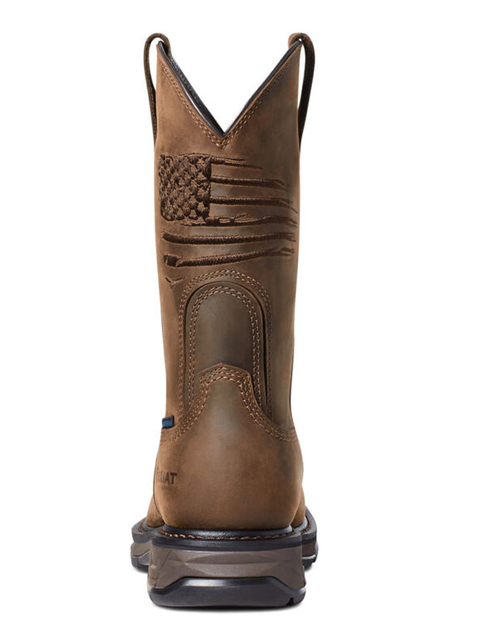 Ariat 10036002 Mens WorkHog XT Patriot Waterproof Carbon Toe Work Boots Brown front and side view. If you need any assistance with this item or the purchase of this item please call us at five six one seven four eight eight eight zero one Monday through Saturday 10:00a.m EST to 8:00 p.m EST