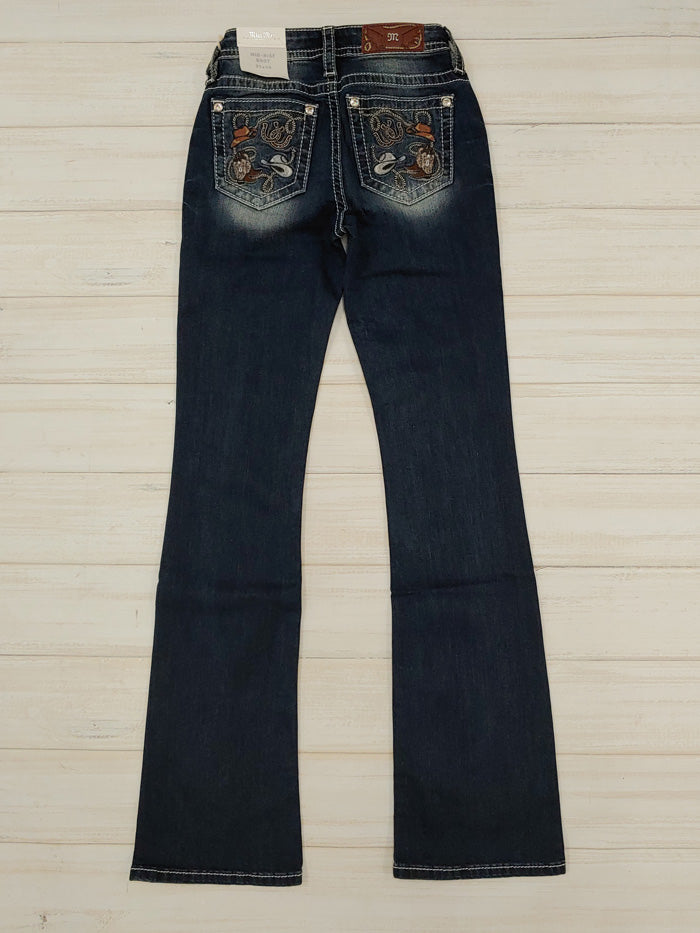 Miss Me M3772B Womens Western Cowgirl Embroidered Bootcut Jeans Blue FRONT