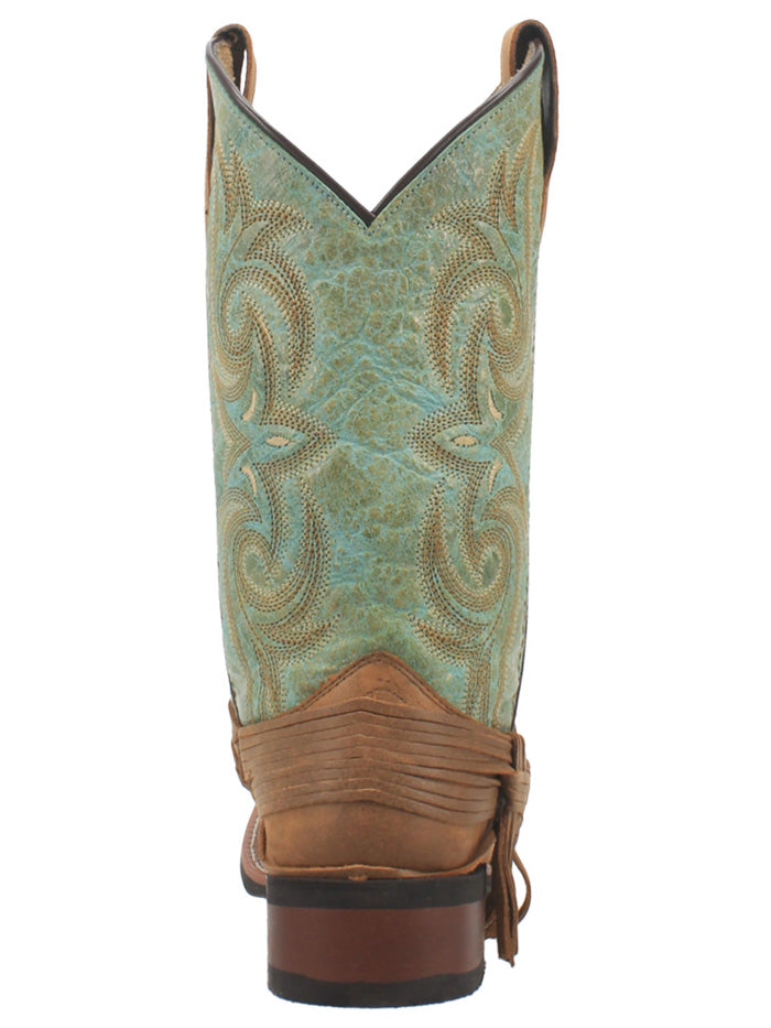 Laredo 5847 Womens Sadie Square Toe Leather Boots Tan Turquoise front and side view. If you need any assistance with this item or the purchase of this item please call us at five six one seven four eight eight eight zero one Monday through Saturday 10:00a.m EST to 8:00 p.m EST