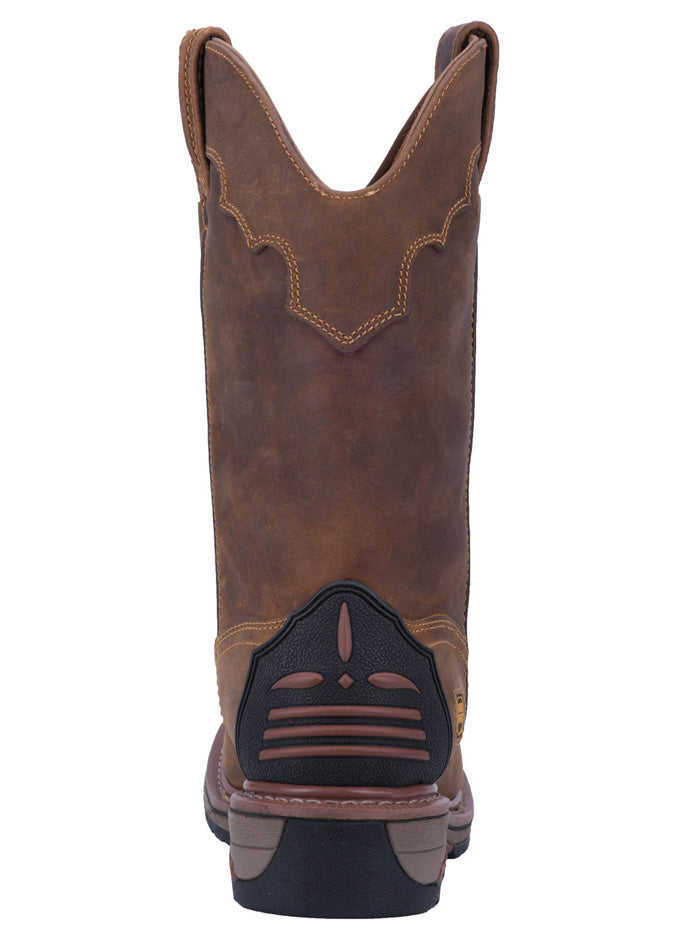 Dan Post DP69402 Mens Waterproof Square Toe Blayde Work Boots Saddle Tan FRONT SIDE VIEW If you need any assistance with this item or the purchase of this item please call us at five six one seven four eight eight eight zero one Monday through Saturday 10:00a.m EST to 8:00 p.m EST